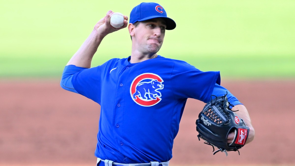 Aug 12, 2020; Cleveland, Ohio, USA; Chicago Cubs starting pitcher Kyle Hendricks (28) delivers in the second inning against the Cleveland Indians at Progressive Field.