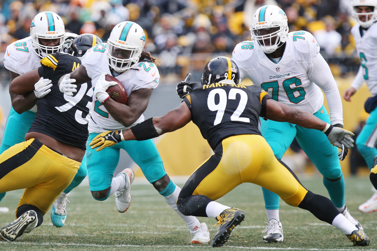 James Harrison (92) is one of the greatest linebackers in Steelers history.