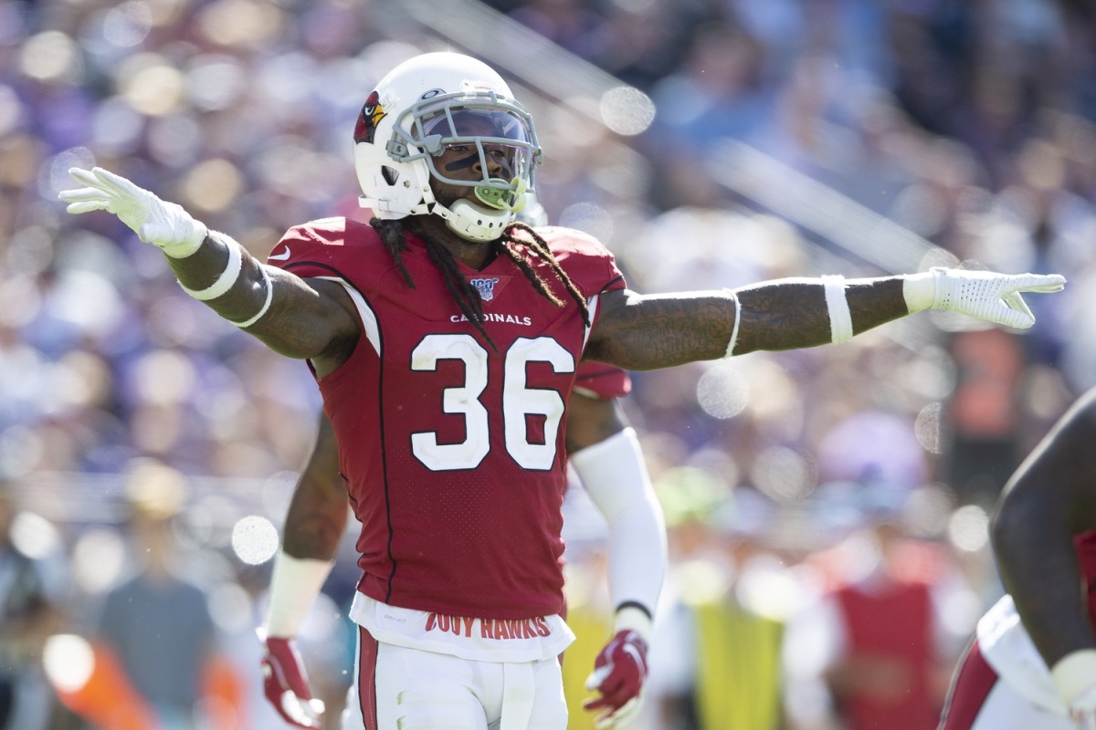 Sep 15, 2019; Baltimore, MD, USA; Arizona Cardinals safety D.J. Swearinger (36) reacts after a play during the third quarter against the Baltimore Ravens at M&T Bank Stadium. Mandatory Credit: Tommy Gilligan-USA TODAY