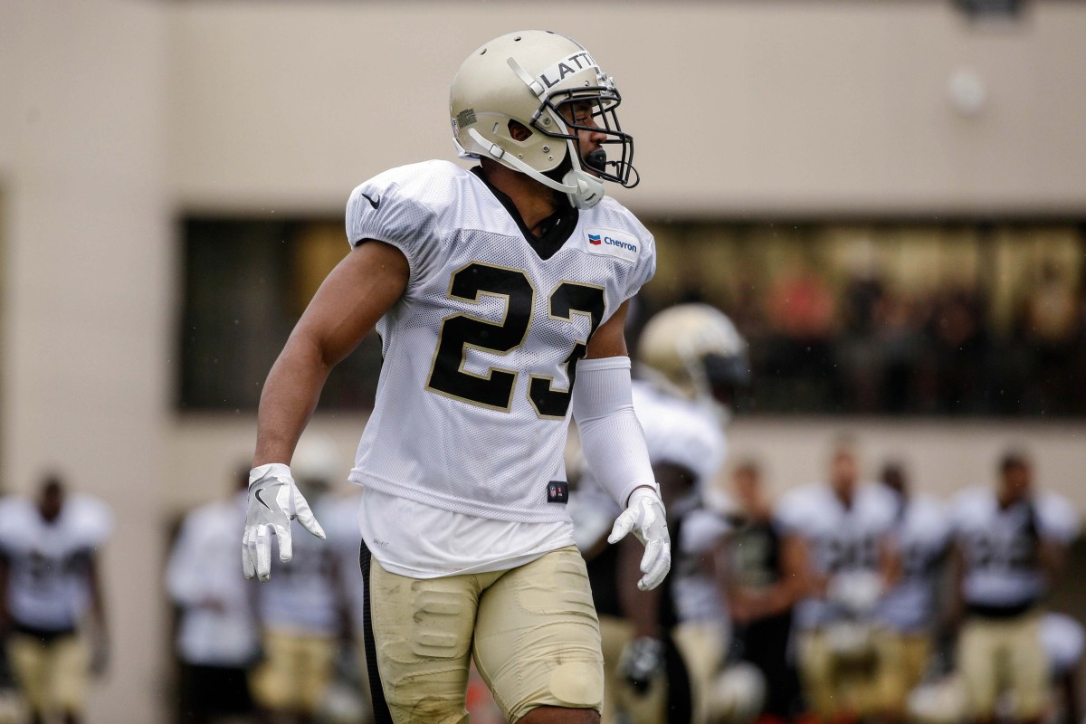 Jul 29, 2017; Metairie, LA, USA; New Orleans Saints cornerback Marshon Lattimore (23) during training camp at the Metairie Training Facility. Mandatory Credit: Derick E. Hingle-USA TODAY