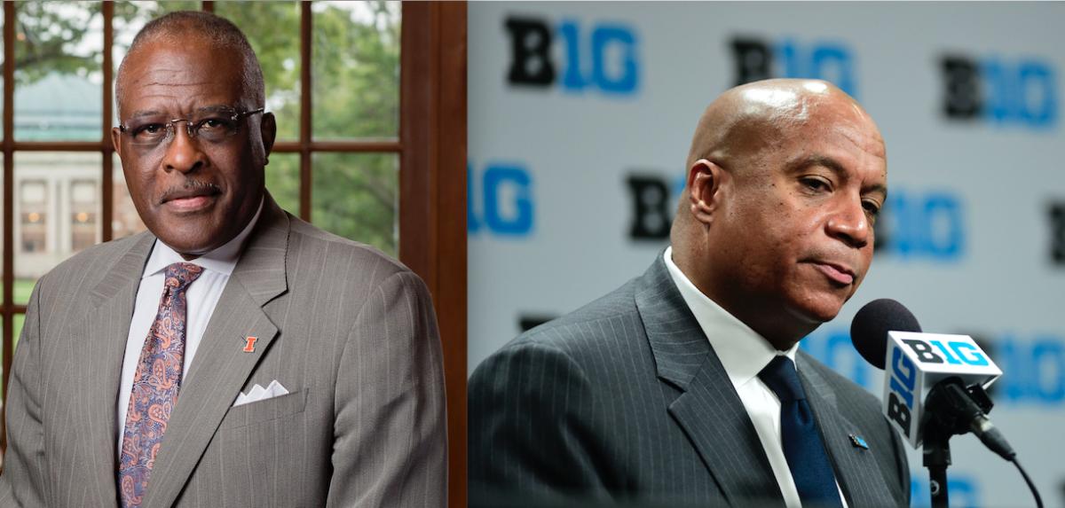 University of Illinois Chancellor Robert Jones (left) and Big Ten Commissioner Kevin Warren (right) can expect to receive a letter signed by "PROUD Families of the University of Illinois Football Team" representing a group of parents of Illinois football players.