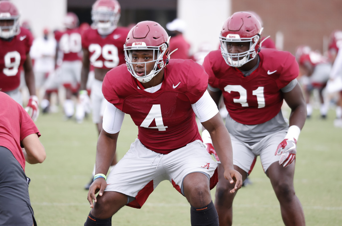 Linebacker Christopher Allen, Alabama practice, August 20, 2020