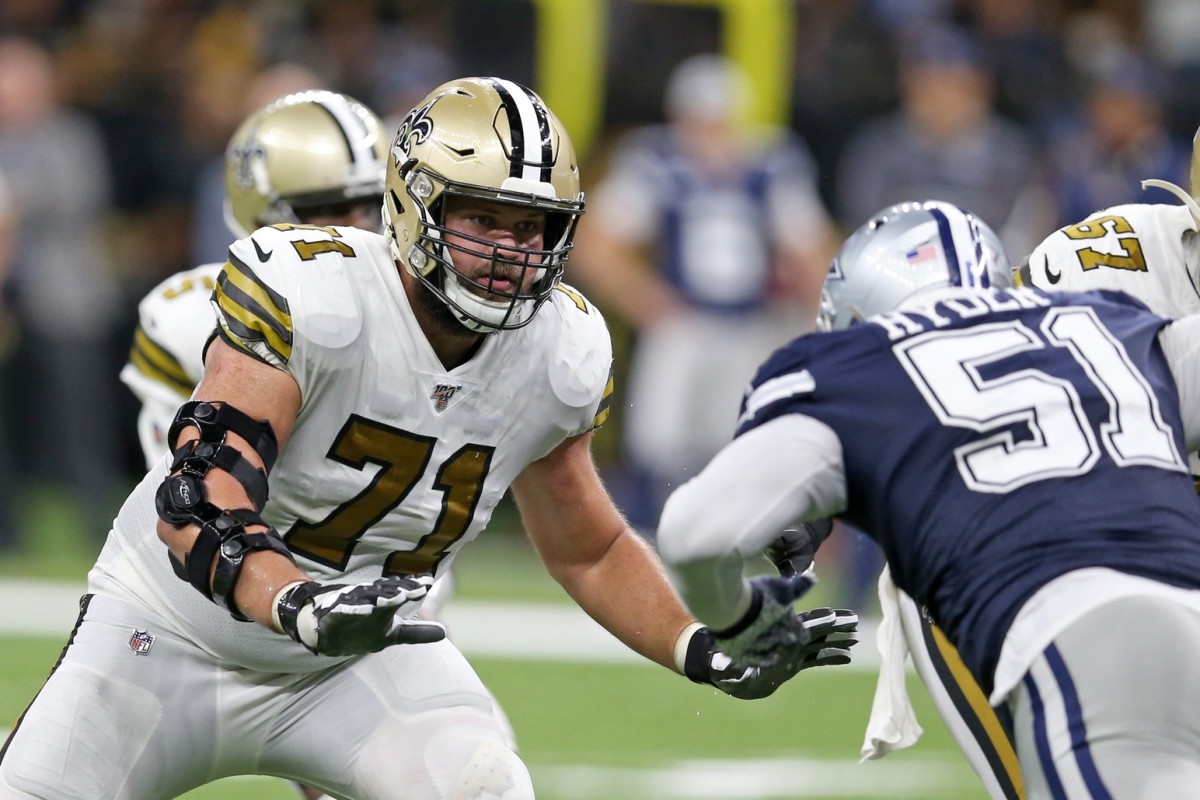 Sep 29, 2019; New Orleans, LA, USA; New Orleans Saints offensive tackle Ryan Ramczyk (71) blocks Dallas Cowboys defensive end Kerry Hyder (51) in the second half at the Mercedes-Benz Superdome. Mandatory Credit: Chuck Cook-USA TODAY Sports