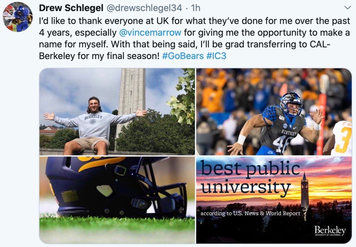 Drew Schlegel will come to Cal as a grad transfer