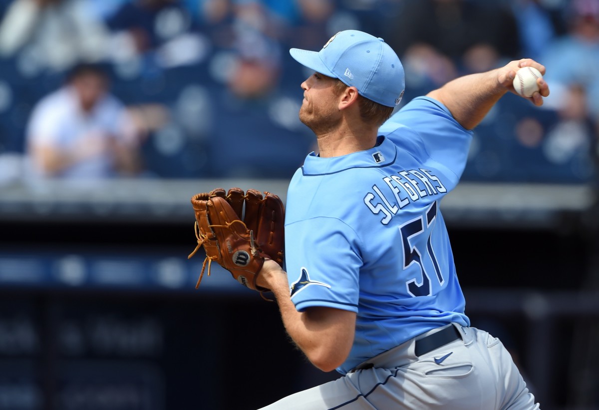 Aaron Slegers pitches four hitless innings for the Rays on Saturday. (USA TODAY Sports)