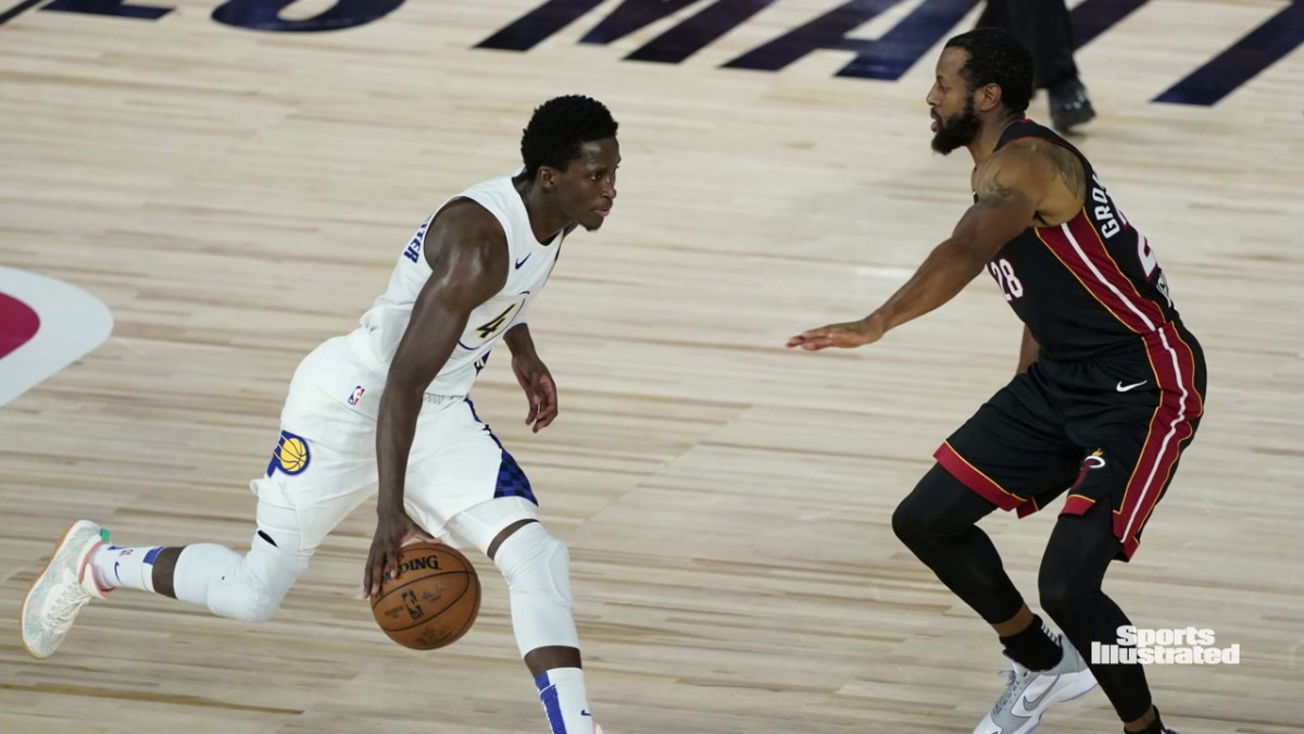 Victor Oladipo had a great stat line on Monday, with 25 points, 8 rebounds, 5 assists and 5 steals in the Game 4 loss to the Heat. (USA Today Sports)