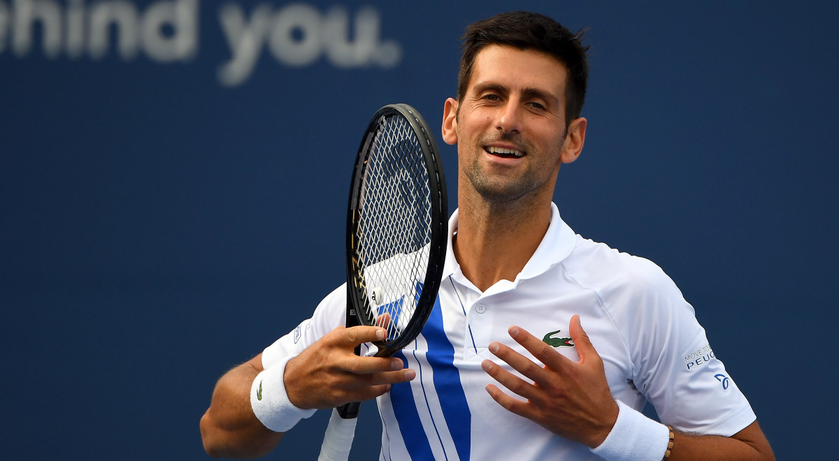Novak Djokovic (SRB) reacts during his match against Jan-Lennard Struff (GER) in the Western & Southern Open at the USTA Billie Jean King National Tennis Center.