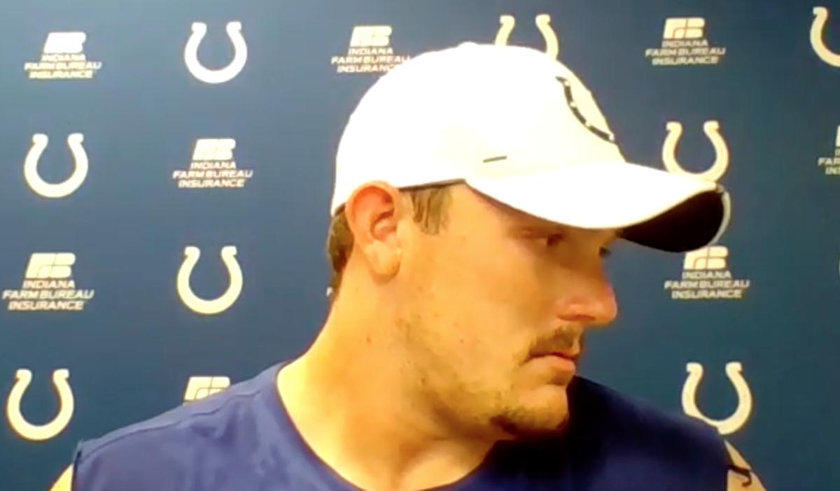 Indianapolis Colts center Ryan Kelly, the son of a police officer, gets choked up during a Friday Zoom call when discussing the nationwide societal unrest stemming from a white police officer shooting a black man in Kenosha, Wis.