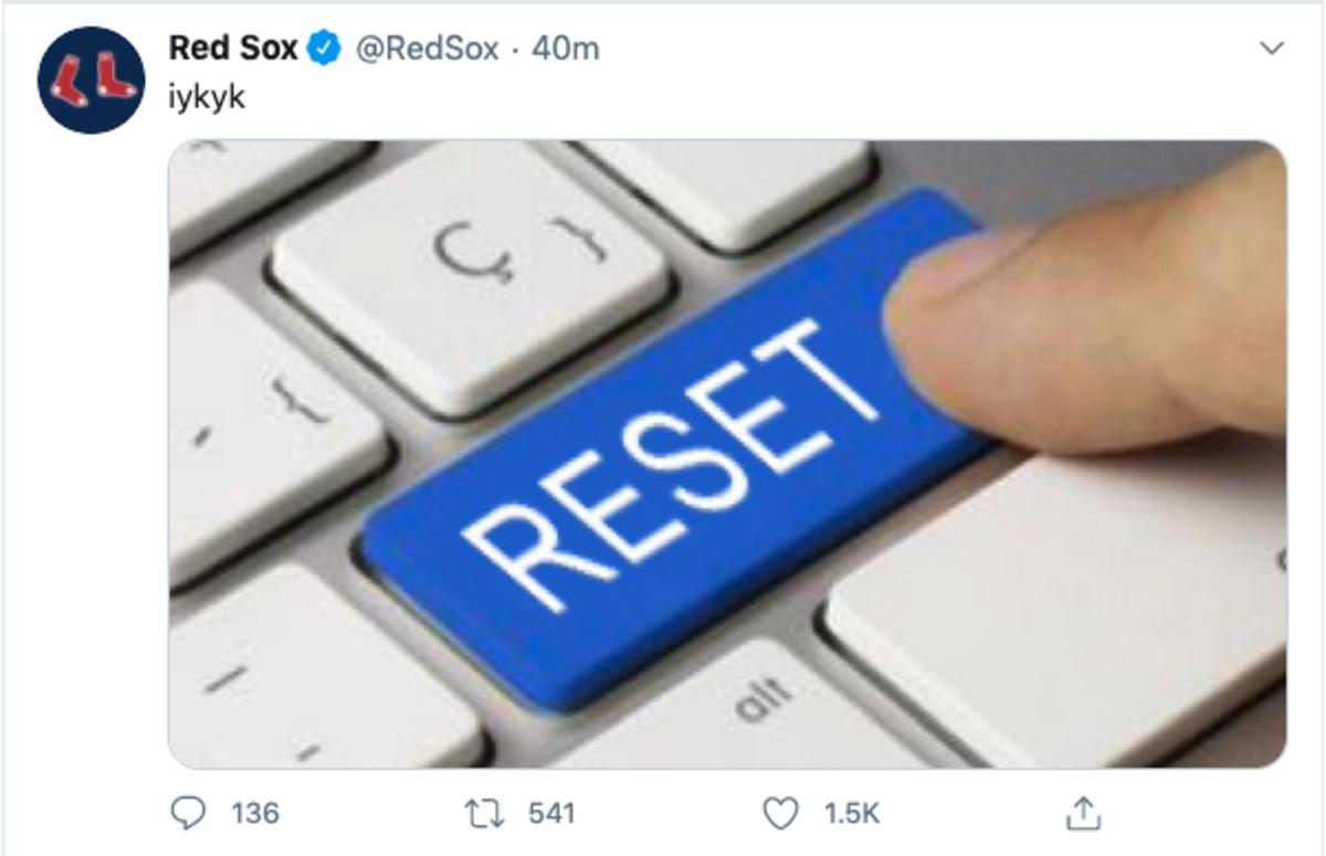 Screenshot of Red Sox tweet featuring "reset" meme
