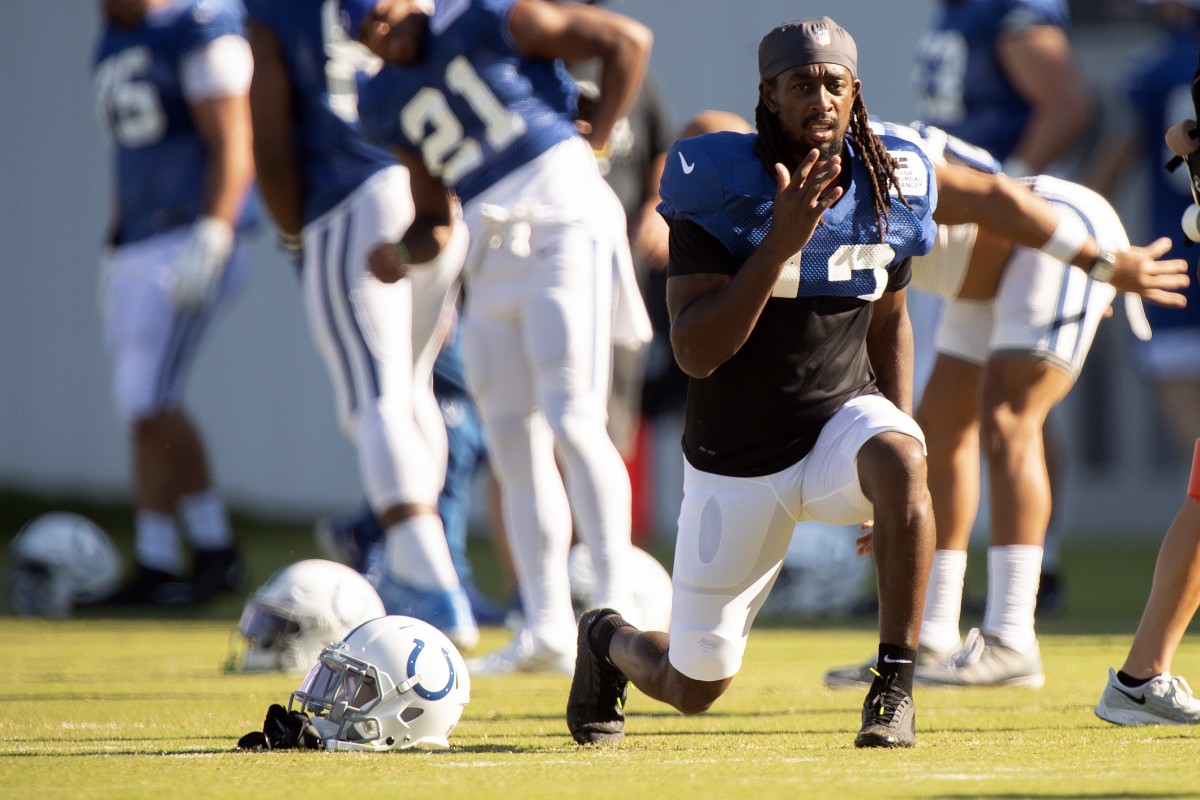 Indianapolis Colts wide receiver T.Y. Hilton stretches before a recent practice at training camp.