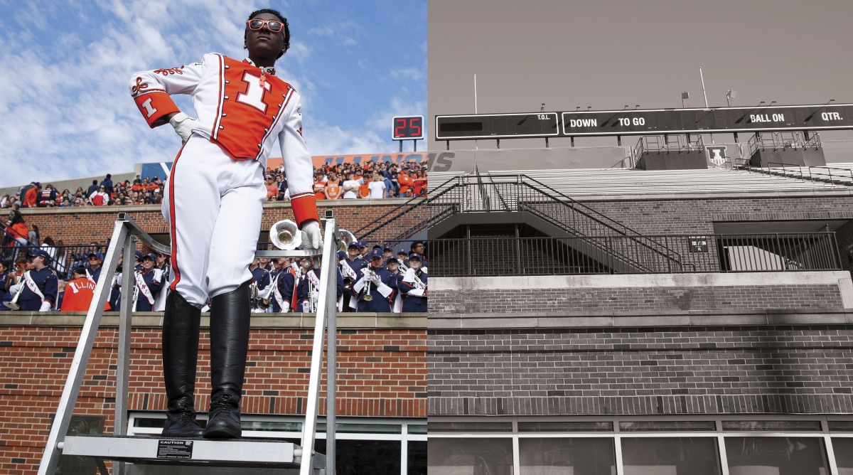 Illinois band director split with an empty view of the stadium