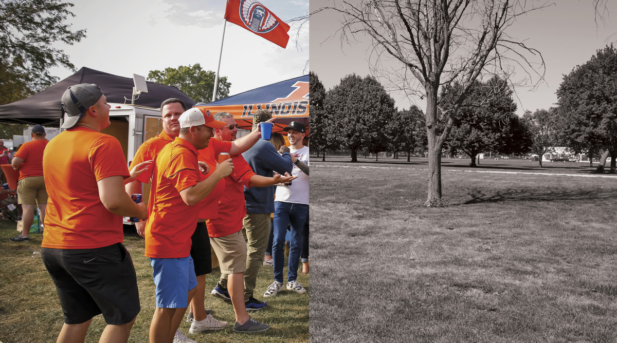 Illinois fans tailgating split with an empty tailgating field