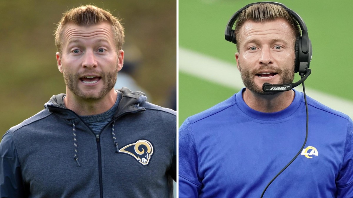 Sean McVay in 2017 and Sean McVay in 2020