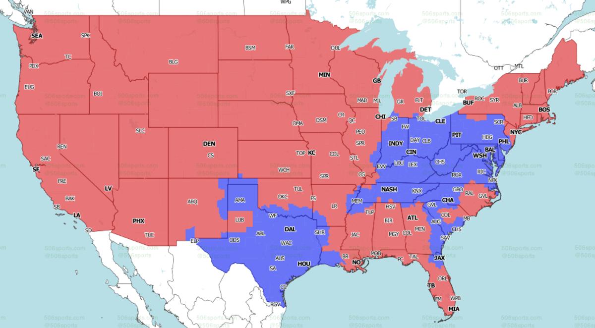 Red: Chiefs at Chargers, Blue: Baltimore at Houston