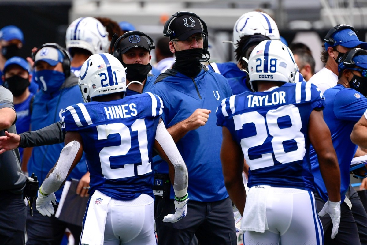 Indianapolis Colts running backs Nyheim Hines (21) and rookie Jonathan Taylor (28) will share the workload now that 2019 starter Marlon Mack has been lost to a season-ending ruptured Achilles.
