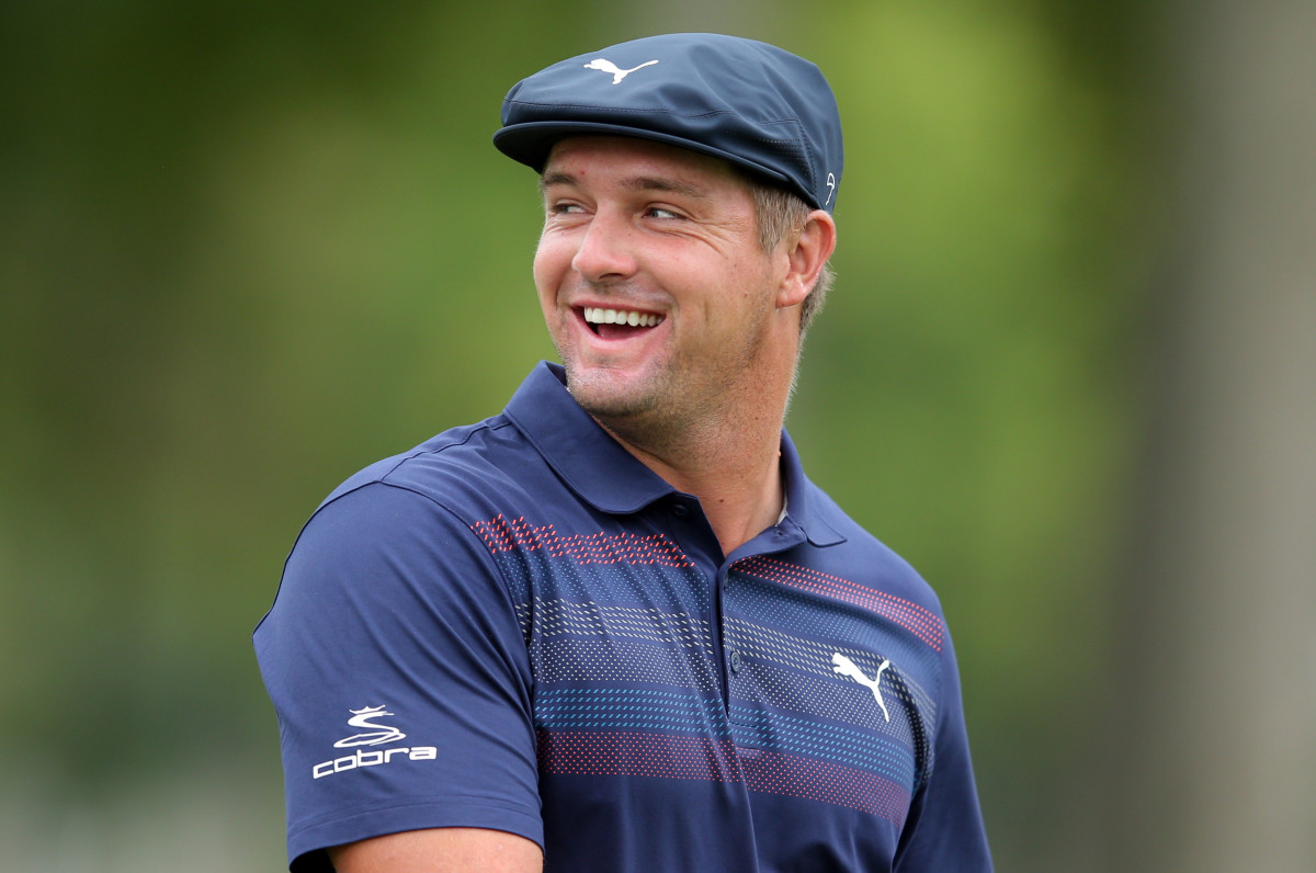 Bryson DeChambeau smiles as he walks off the eighth tee during the first round of the U.S. Open golf tournament at Winged Foot Golf Club - West.