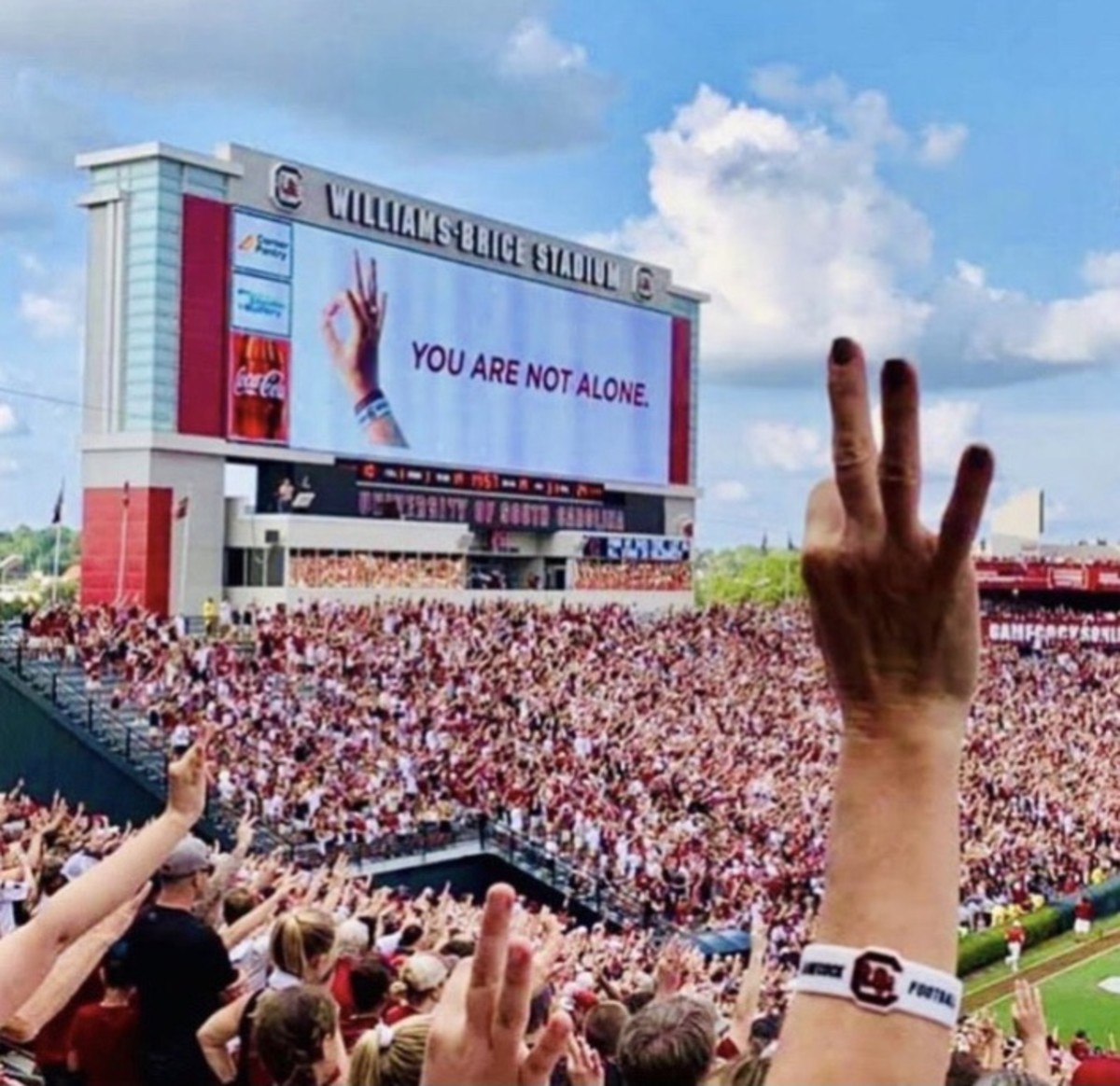 Fans at Williams-Brice Stadium hold up No. 3 in honor of Tyler Hilinski