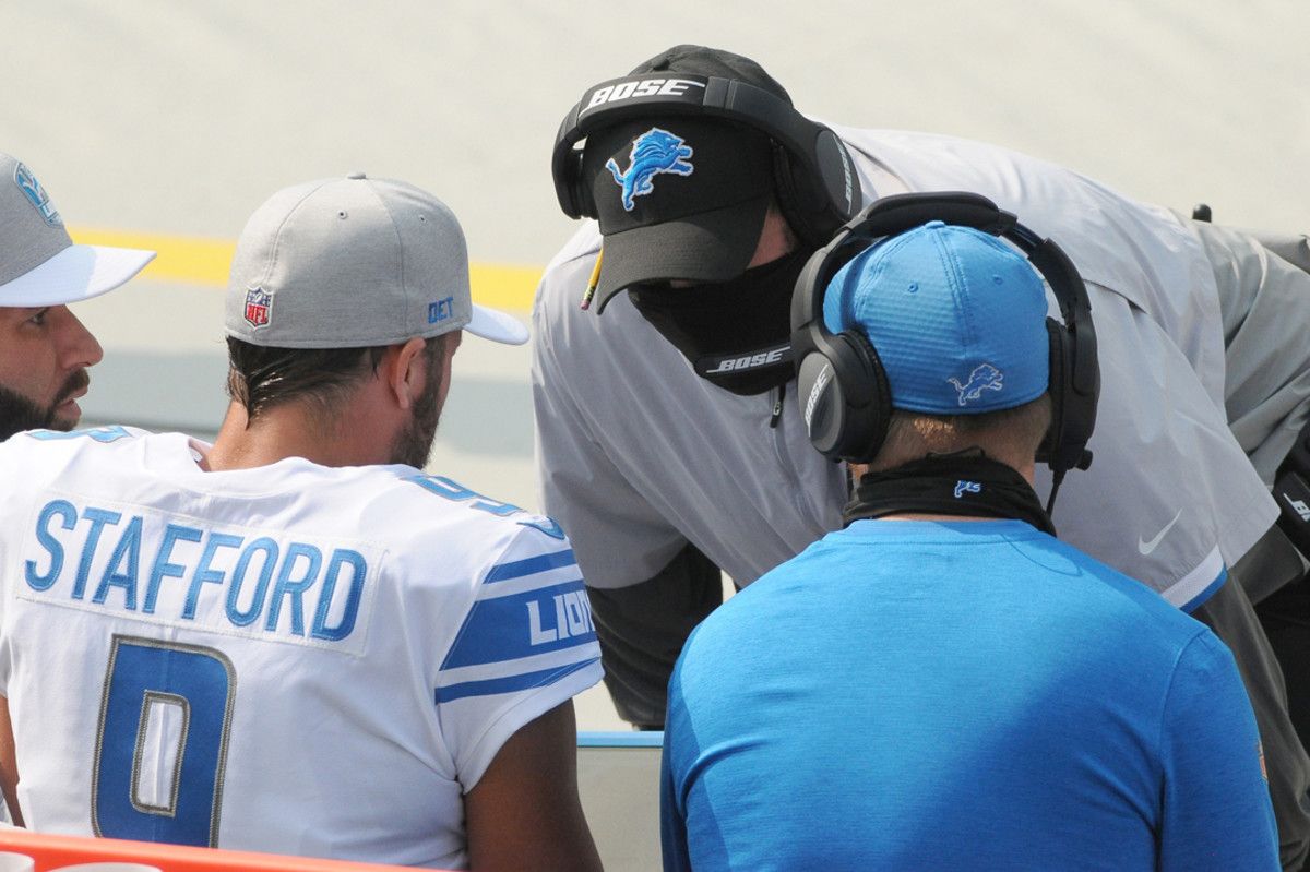 Head coach Matt Patricia and quarterback Matthew Stafford