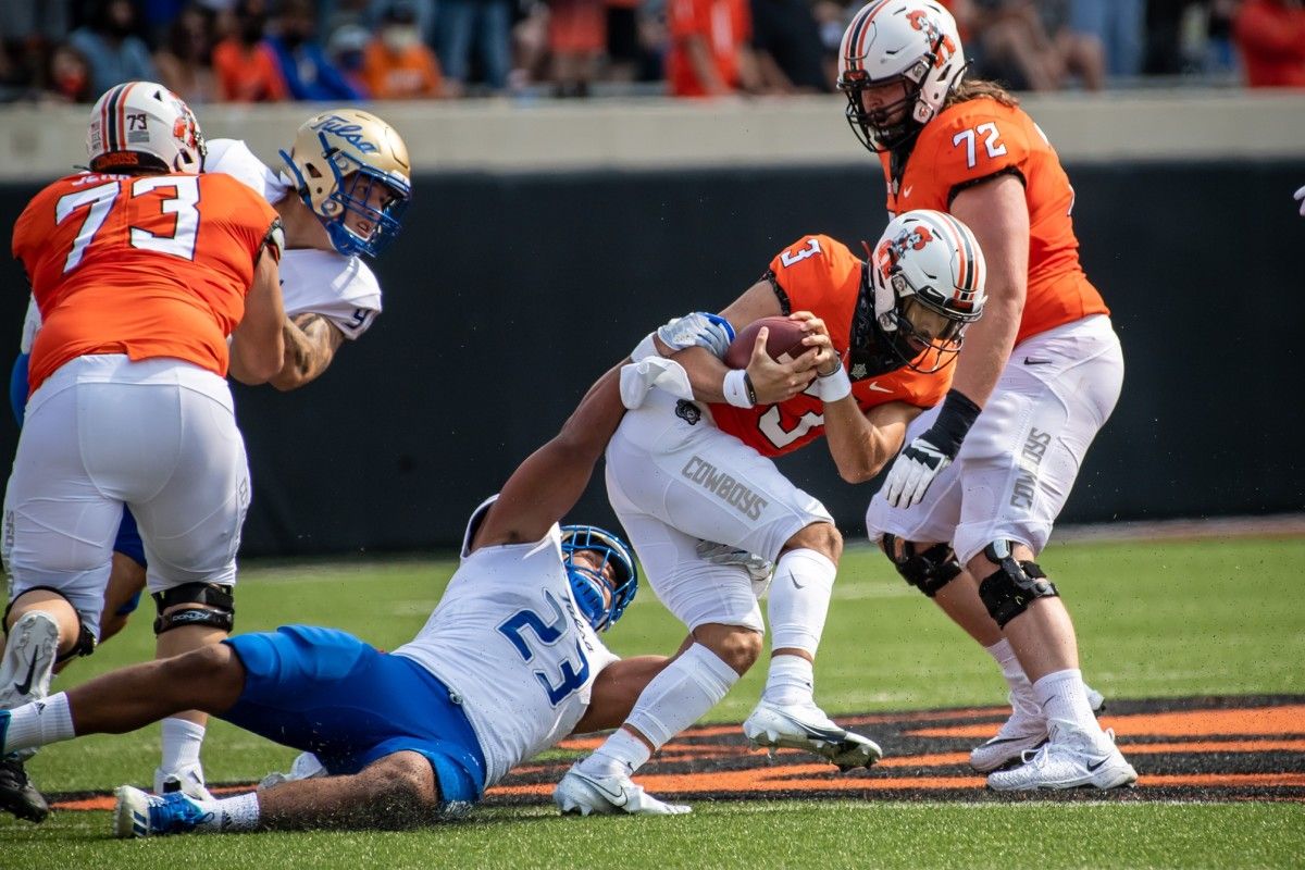 Teven Jenkins (73) and Josh Sills (72) are survivors on the offensive line as they played the entire game.
