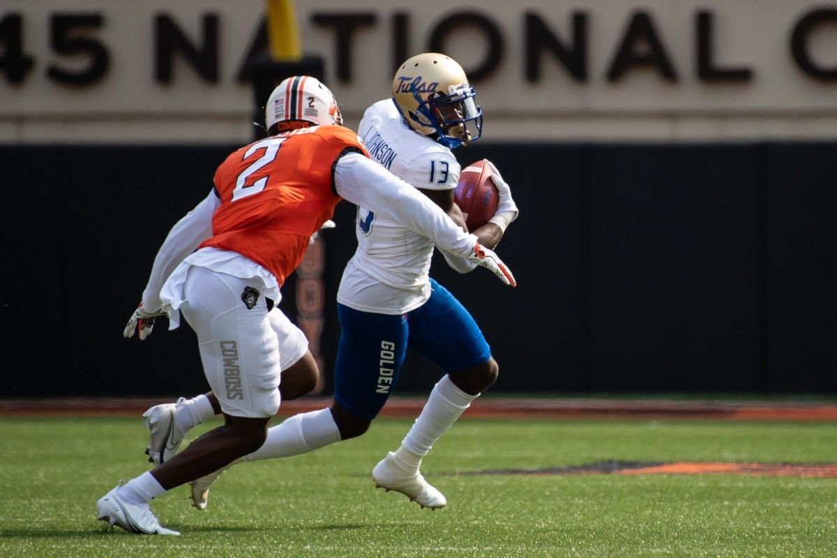 Tanner McCalister (2) was one of the Cowboys top tacklers, but his pass break up in the fourth quarter was a signature play for the Oklahoma State defense.