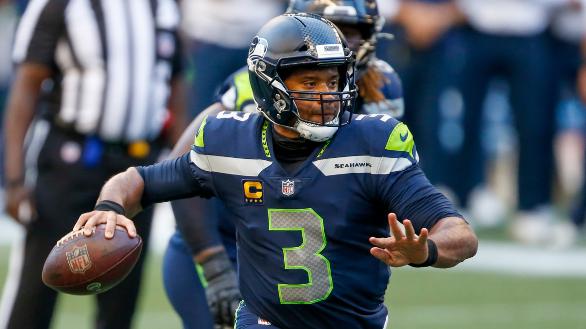 Russell Wilson of the Seattle Seahawks throws a pass