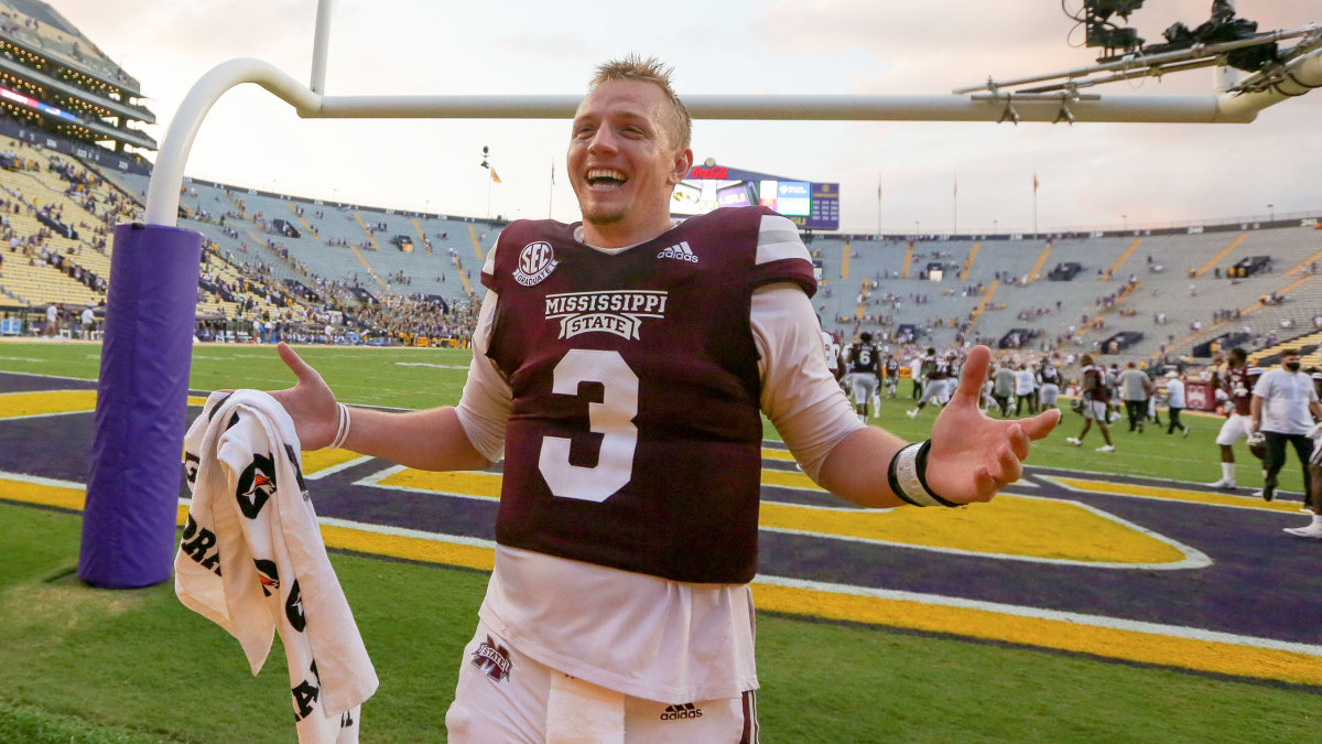 Mississippi State QB KJ Costello is all smiles after a win over LSU