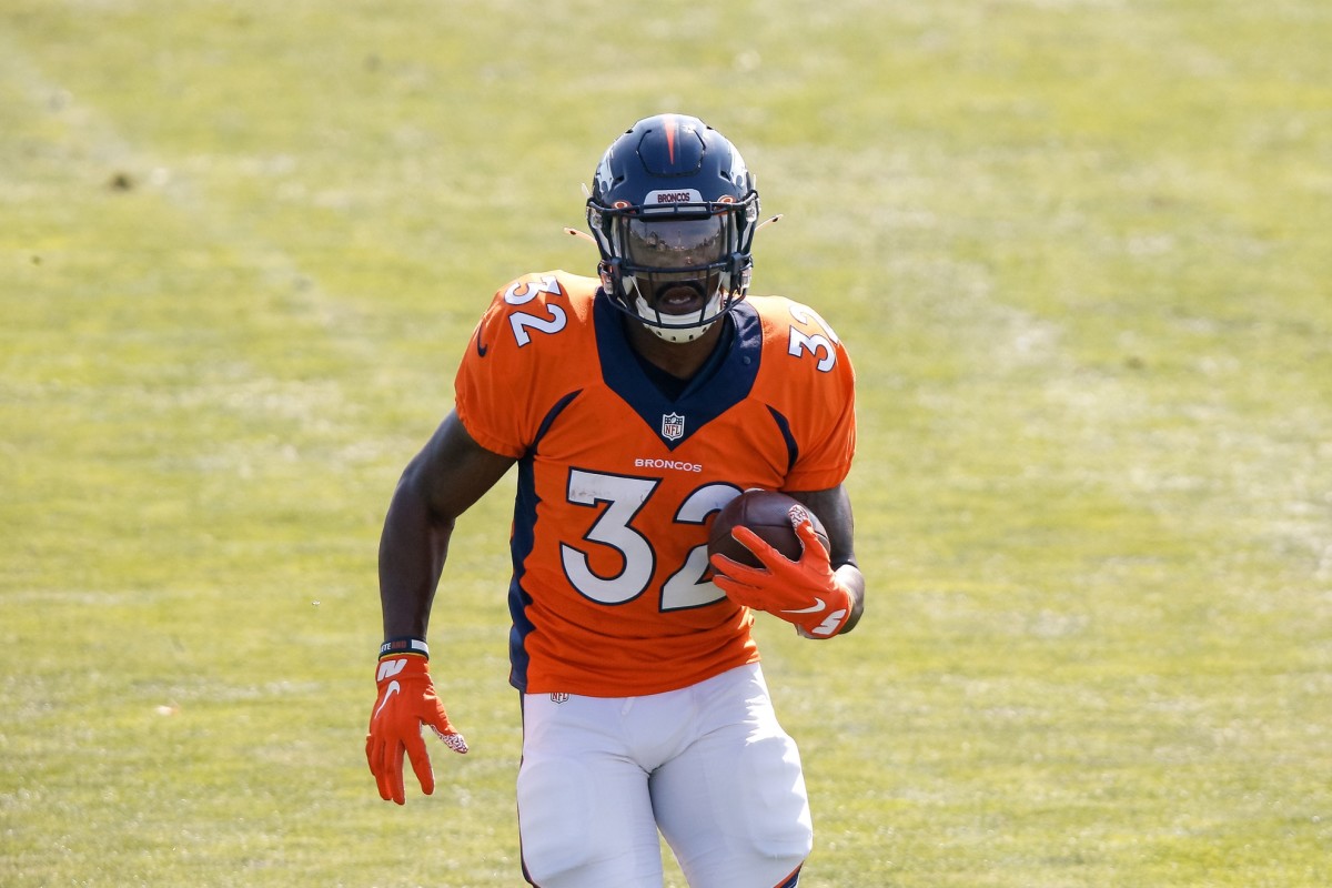 Denver Broncos running back LeVante Bellamy (32) during training camp at Dove Valley.