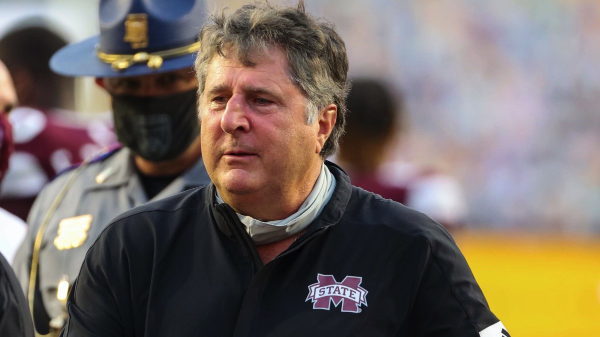 Mississippi State Bulldogs head coach Mike Leach following a 44-34 win against the LSU Tigers at Tiger Stadium.