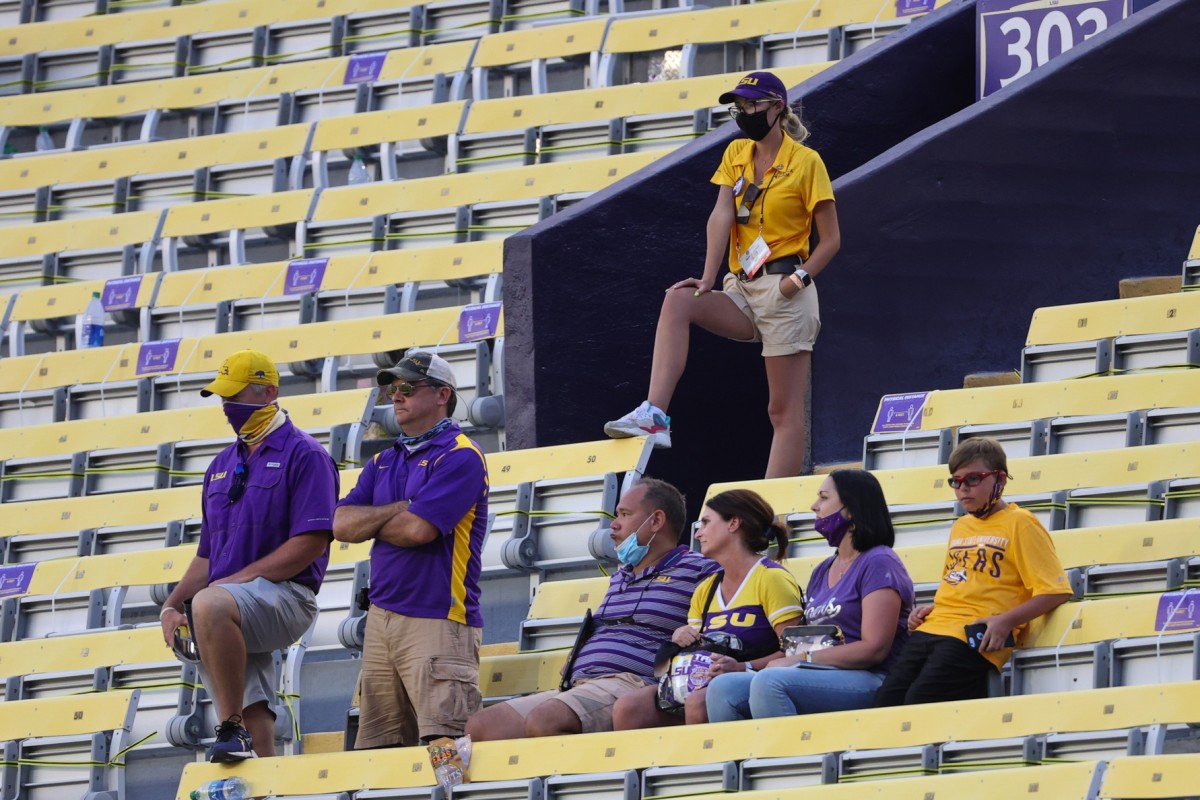 LSU Tigers fans in the stands following a 44-34 loss against the Mississippi State Bulldogs at Tiger Stadium. (Mandatory Credit: Derick E. Hingle-USA TODAY Sports)