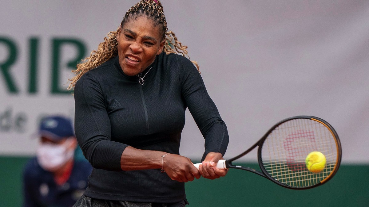 Serena Williams (USA) in action during her match against Kristie Ahn (USA) on day two of the 2020 French Open at Stade Roland Garros.