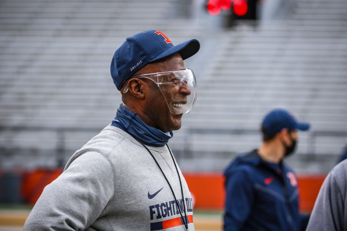 Illinois head coach Lovie Smith during a Monday morning practice on Sept. 28 at Memorial Stadium in Champaign.