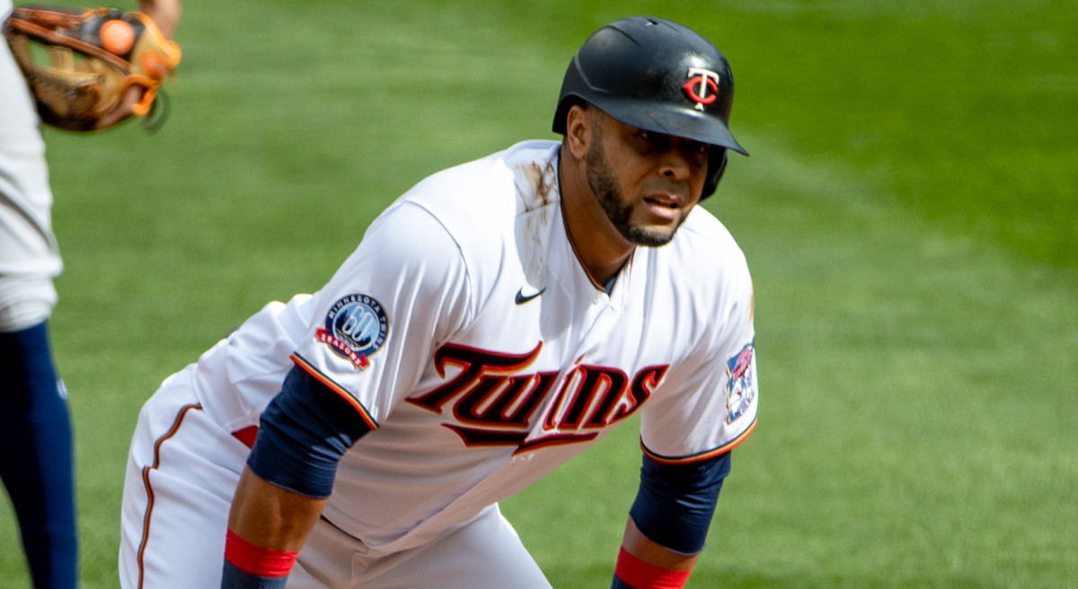 Minnesota Twins designated hitter Nelson Cruz (23) looks on after hitting an RBI double in the third inning against the Houston Astros at Target Field.