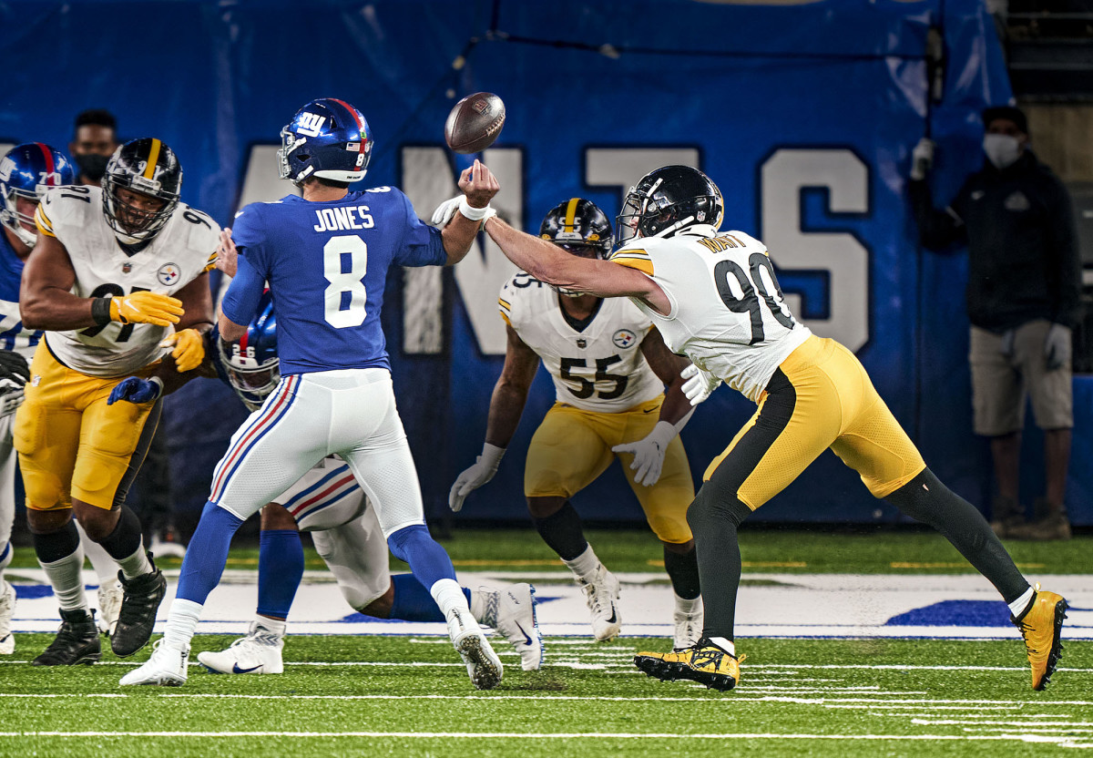 TJ Watt strip sack of Daniel Jones in the 2020 season opener