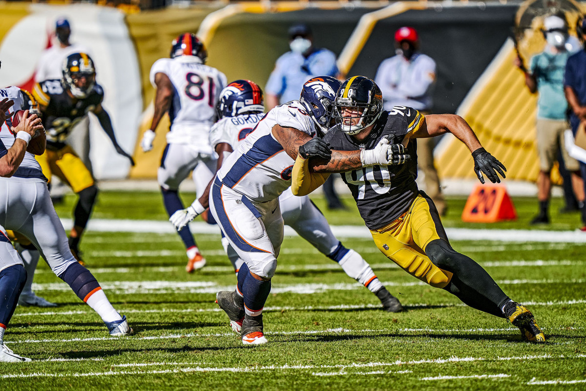 TJ Watt rushes the passer against the Denver Broncos in Week 2 of the 2020 season