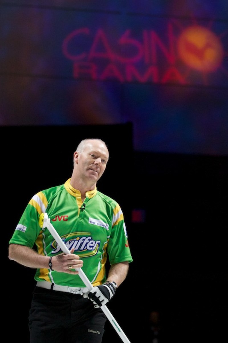 Glenn Howard reacts to one of his shots during the TSN Skins game at Casino Rama.
