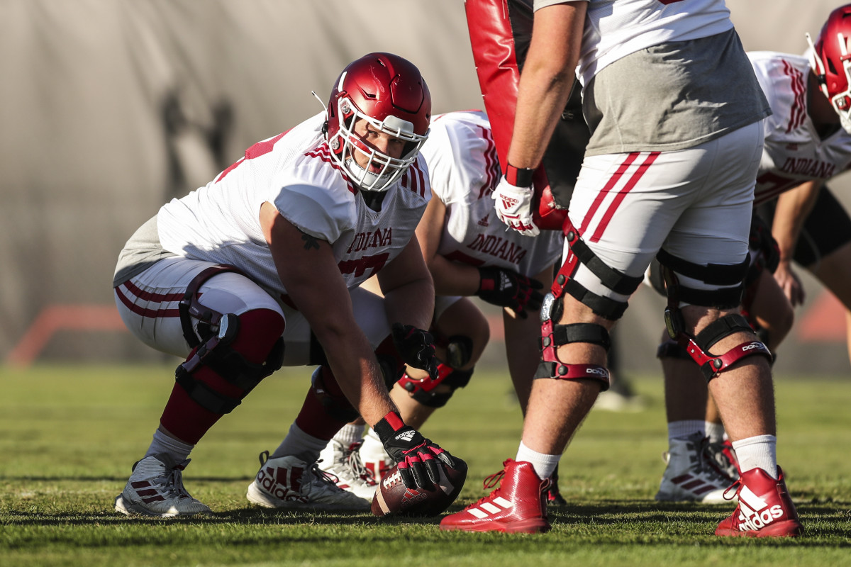 Harry Crider gets set to snap the ball at Indiana's practice on Wednesday, Sept. 30.