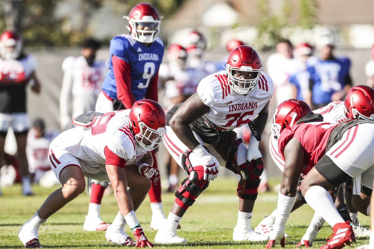 Indiana tackle Caleb Jones (76) understands the sense of urgency that faces the Hoosiers this year. (Photo courtesy IU Athletics)