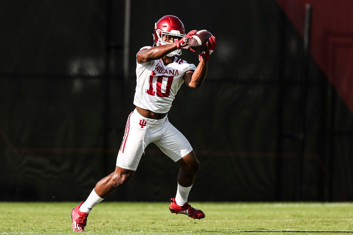 Sophomore David Ellis catches the ball out of the backfield during Indiana's fall camp. Ellis has been getting a lot of reps at running back this fall.