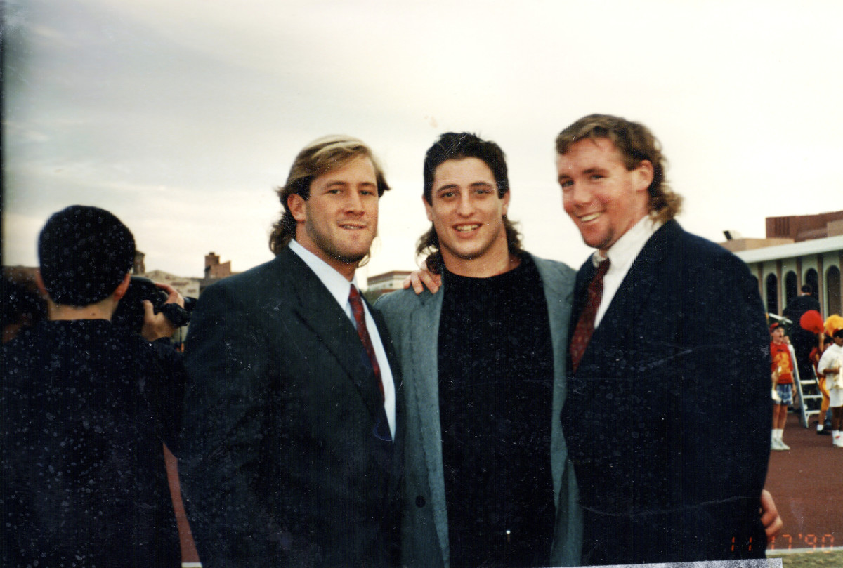 From left: Ross, Gee and Webb outside the Coliseum, in their Trojans heyday.