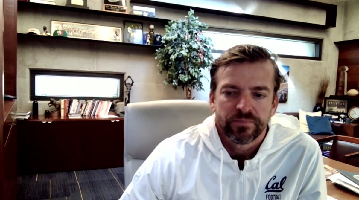 Cal coach Justin Wilcox talks with media during the Pac-12 webinar
