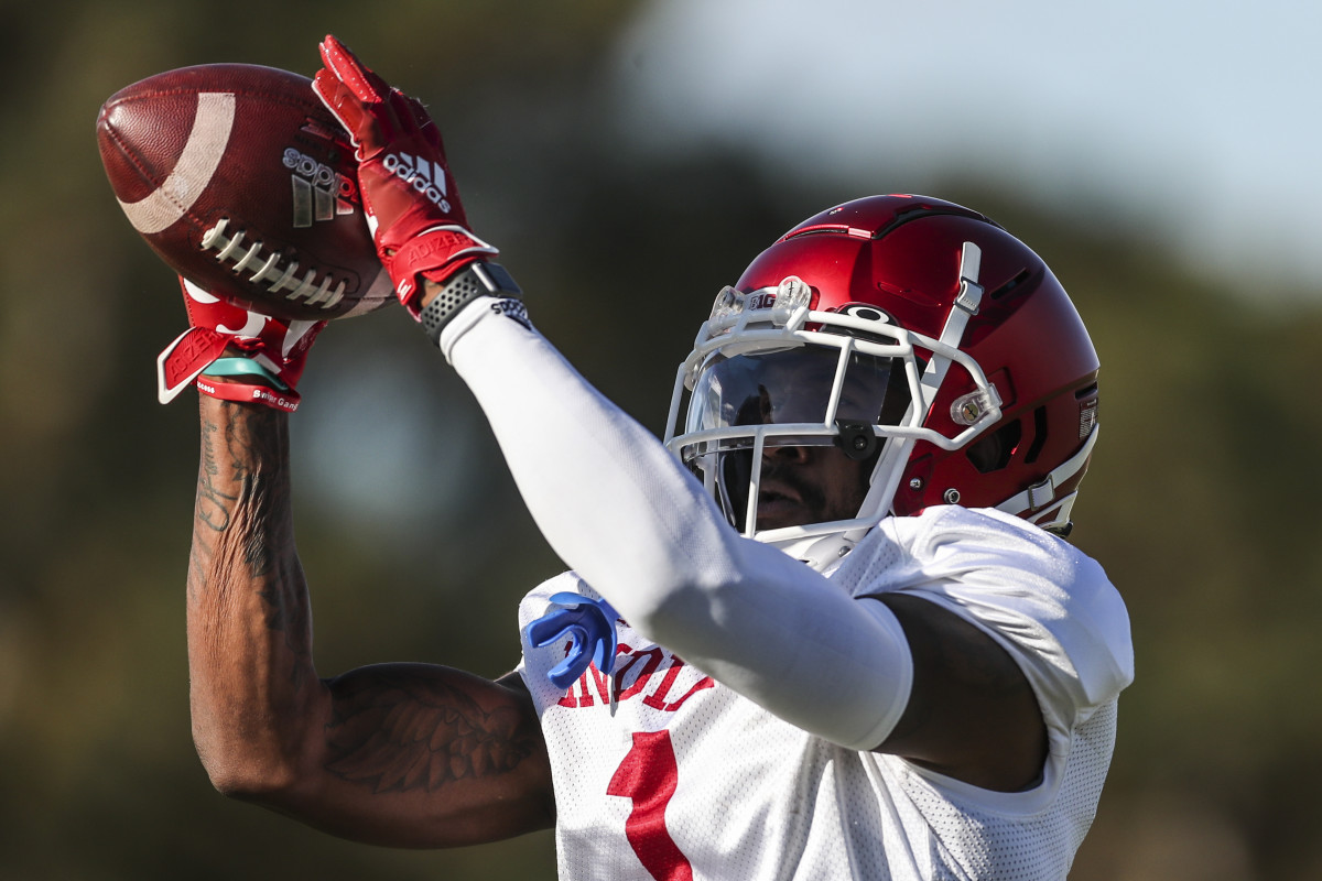 Indiana wide receiver Whop Philyor catches the ball during Indiana's practice on Sept. 30.