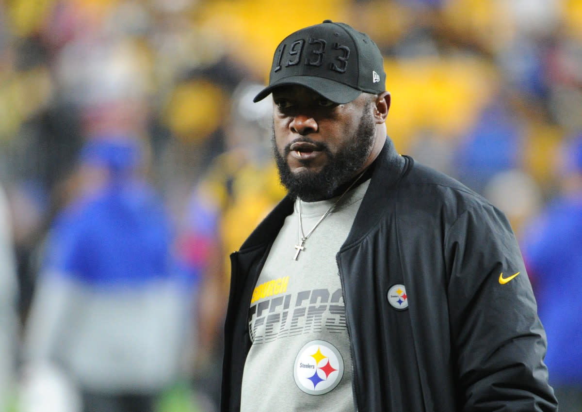 Dec. 15, 2019. Pittsburgh Steelers head coach Mike Tomlin watches over his team before playing the Bills at Heinz Field.