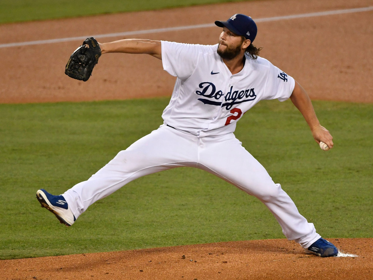 Clayton Kershaw throws off a mound