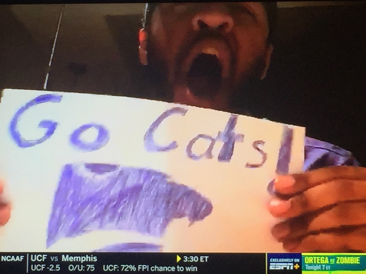 This K-State fan shown during the signs segment on GameDay was a rare exposure for the Big 12 on the Oct. 17 edition of ESPN College GameDay.