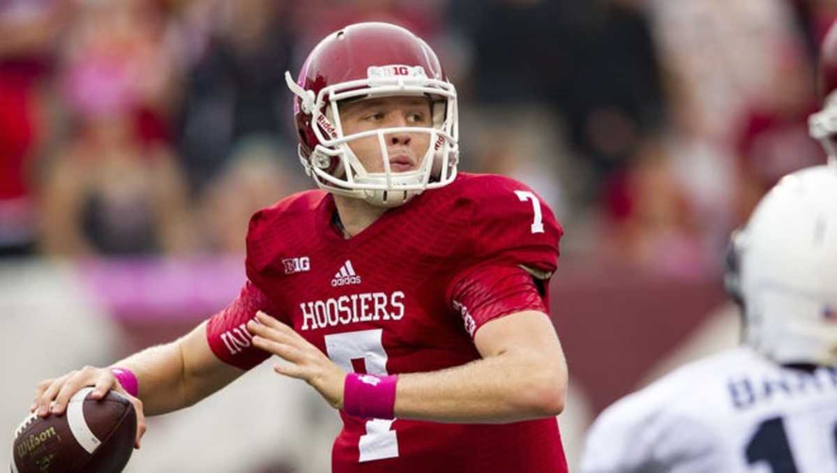 Nate Sudfeld winds up a pass during the Indiana versus Penn State game in 2013.