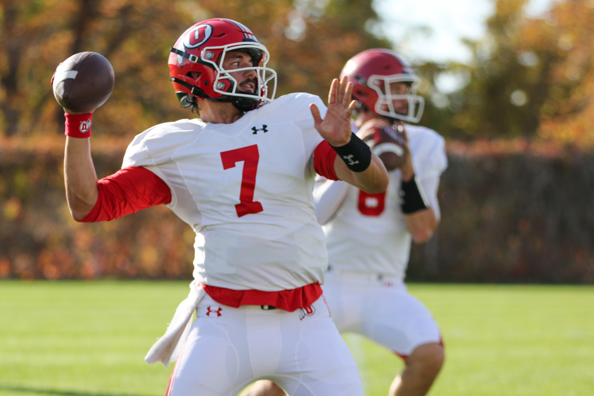 Utah sophomore Cameron Rising throws a pass in a recent practice during Utah's 2020 Fall Camp.