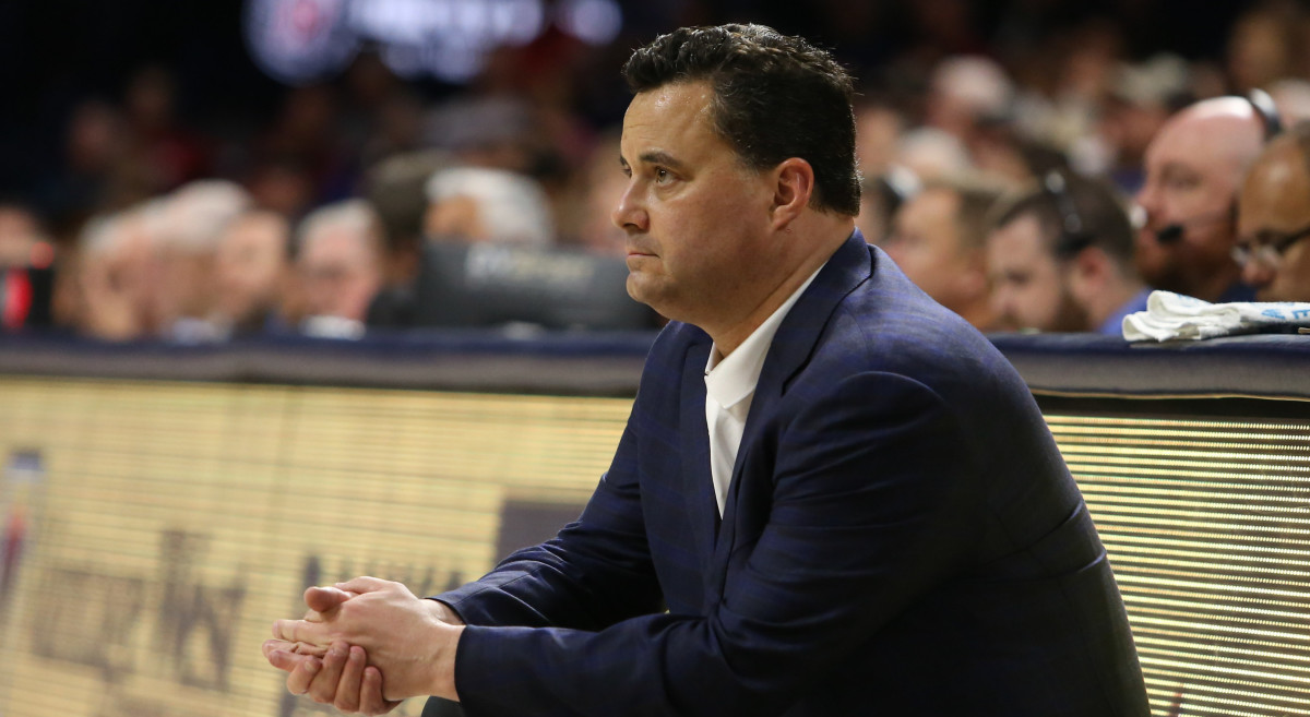 Arizona Wildcats head coach Sean Miller watches his team play against the Washington State Cougars in the first half at McKale Center.