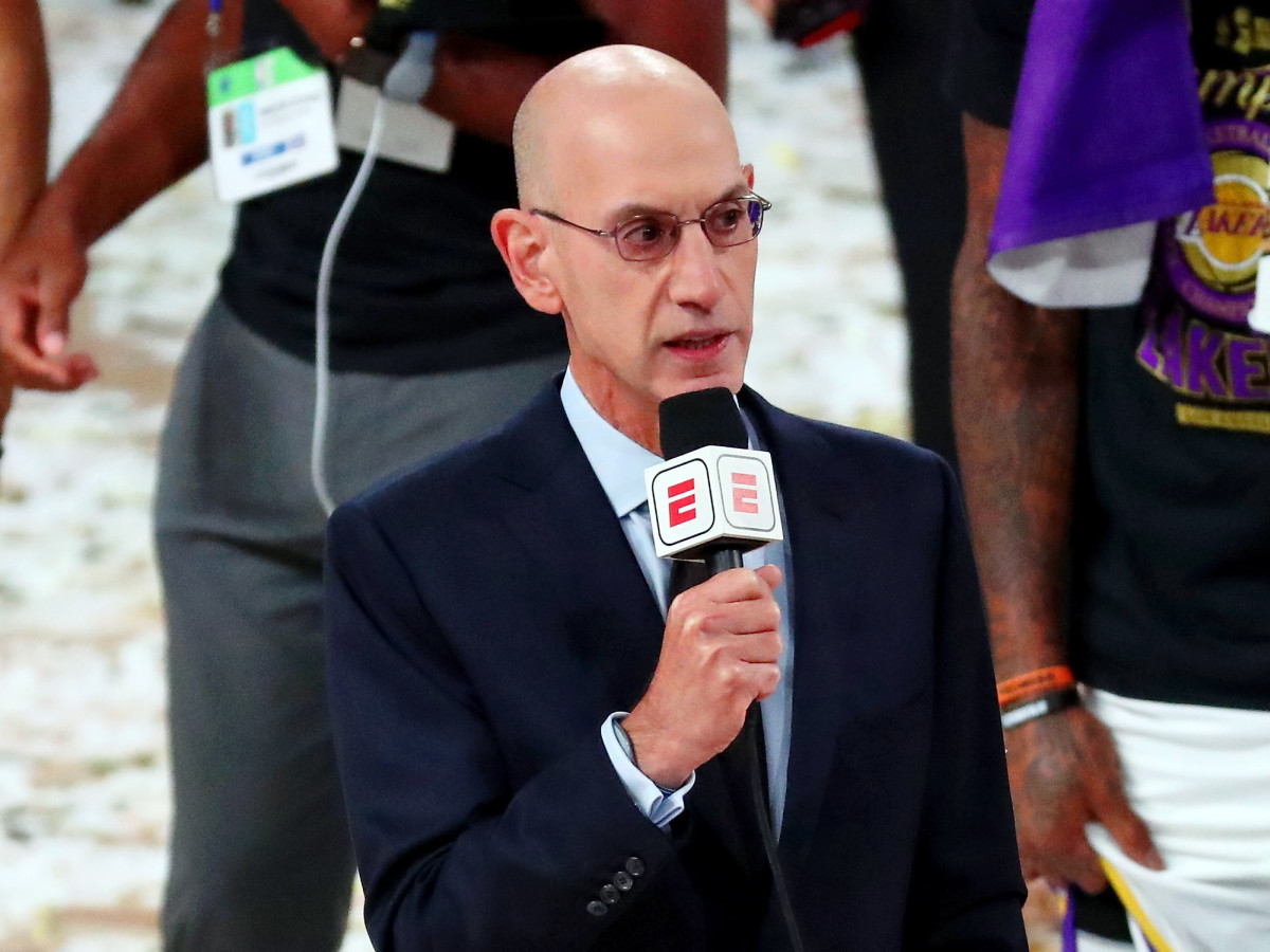 NBA Commissioner Adam Silver during the trophy presentation after game six of the 2020 NBA Finals between the Los Angeles Lakers and the Miami Heat at AdventHealth Arena.