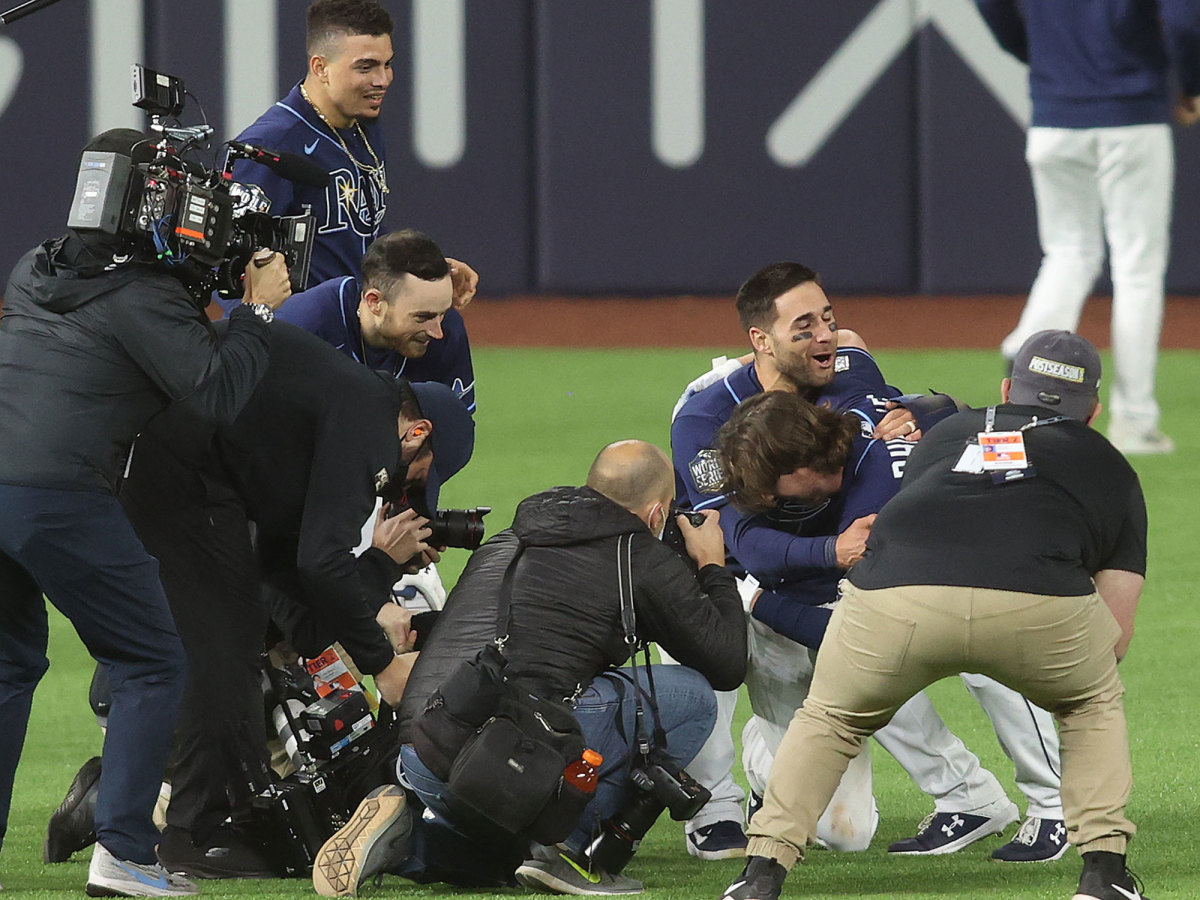 Brett Phillips on the field celebrating