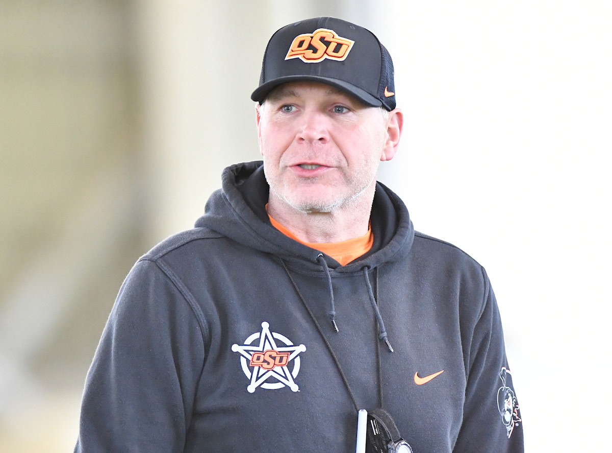 Defensive coordinator Jim Knowles in his first spring practice at Oklahoma State in 2018.